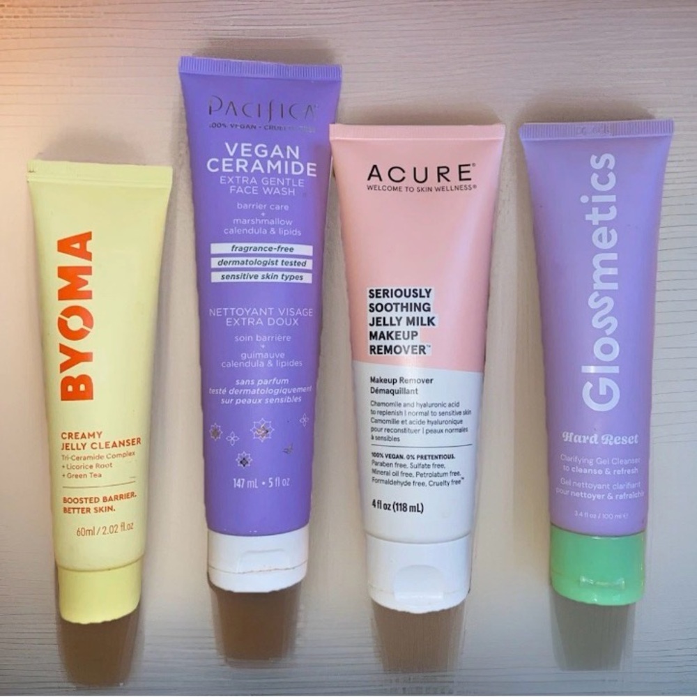4Pc Vegan Clean Beauty Skincare Cleansers ~ Byoma, Pacifica, Acure, Glossmetics